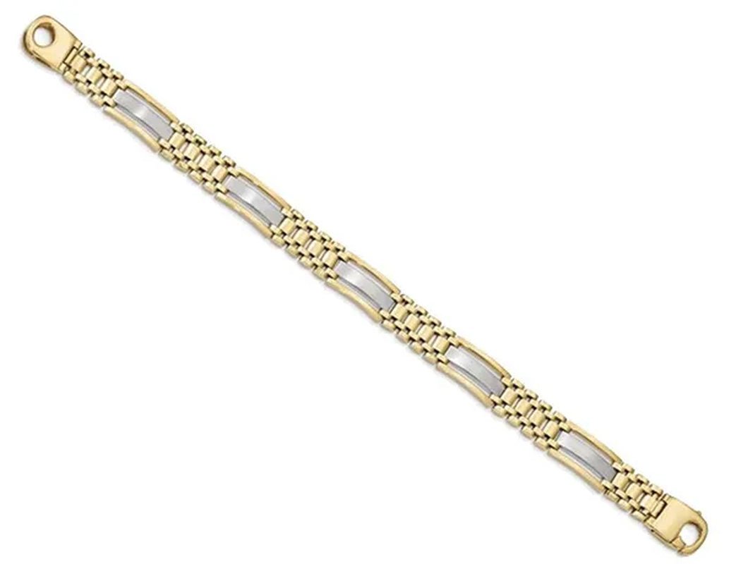 Men's Two Tone 14K White and Yellow Gold Link Bracelet in Polished 14K Yellow Gold (8.75 Inches)