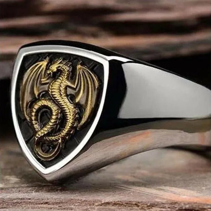 Men'S Unique 925 Silver Plated Gold Dragon Engraving Ring Punk Jewelry Size 6-10 Arrow