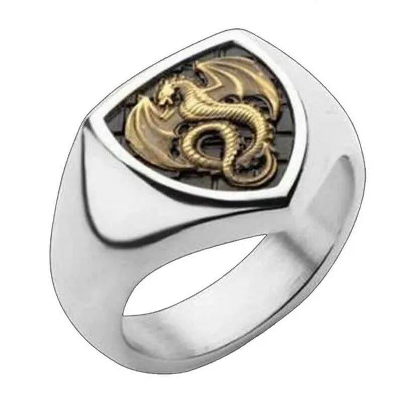 Men'S Unique 925 Silver Plated Gold Dragon Engraving Ring Punk Jewelry Size 6-10 Arrow