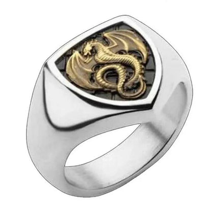 Men'S Unique 925 Silver Plated Gold Dragon Engraving Ring Punk Jewelry Size 6-10 Arrow