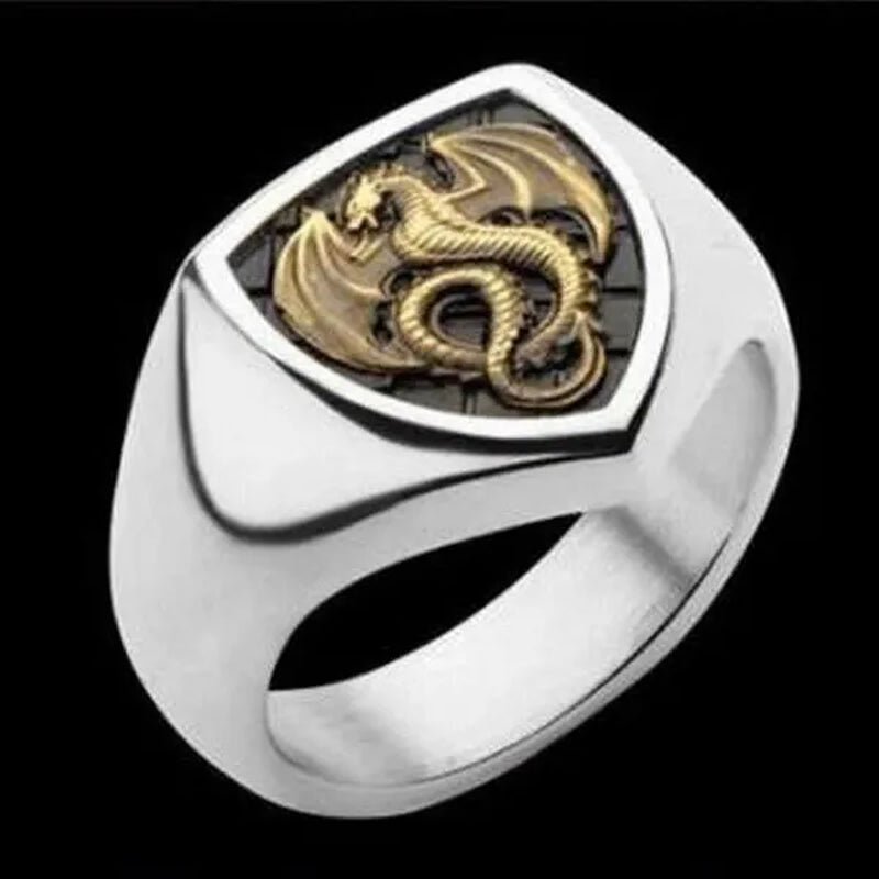 Men'S Unique 925 Silver Plated Gold Dragon Engraving Ring Punk Jewelry Size 6 - 10 Arrow - WORLD TIME VISITS