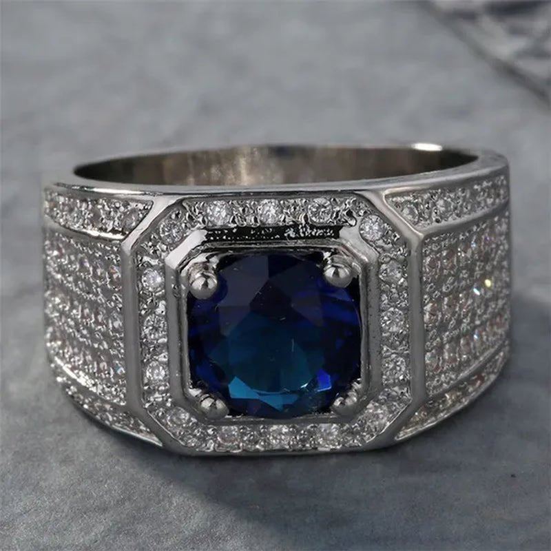 Men'S Vintage Ring Sapphire Blue Gemstone 925 Sterling Silver Ring Fashion Jewelry