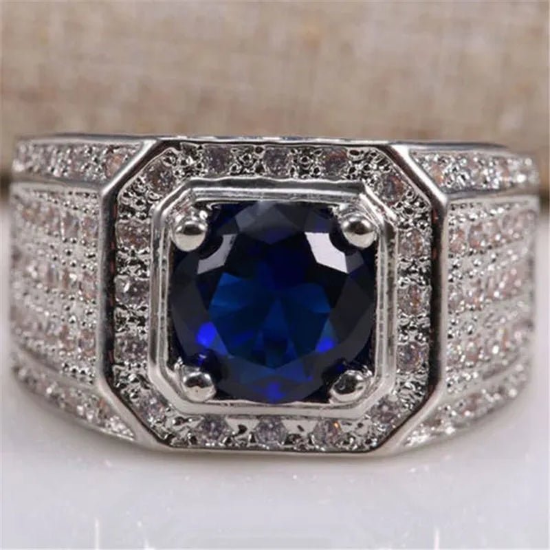 Men'S Vintage Ring Sapphire Blue Gemstone 925 Sterling Silver Ring Fashion Jewelry