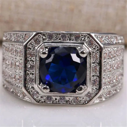 Men'S Vintage Ring Sapphire Blue Gemstone 925 Sterling Silver Ring Fashion Jewelry