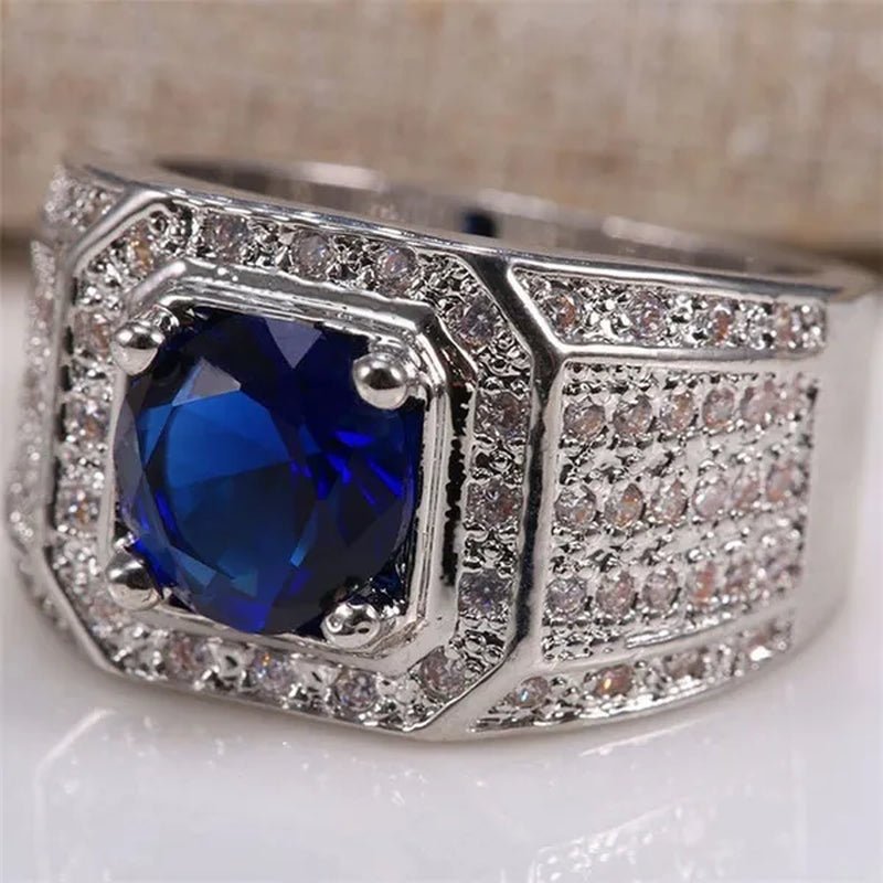 Men'S Vintage Ring Sapphire Blue Gemstone 925 Sterling Silver Ring Fashion Jewelry
