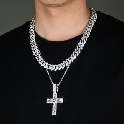 Mens Womens Crucifix Necklace Jesus Cross Chain Iced Out Baguette REAL White Gold/ 18K Gold/Rose Gold Plated Christian Pendant(Give 3Mm 24Inch Gold Plating Rope Chain)