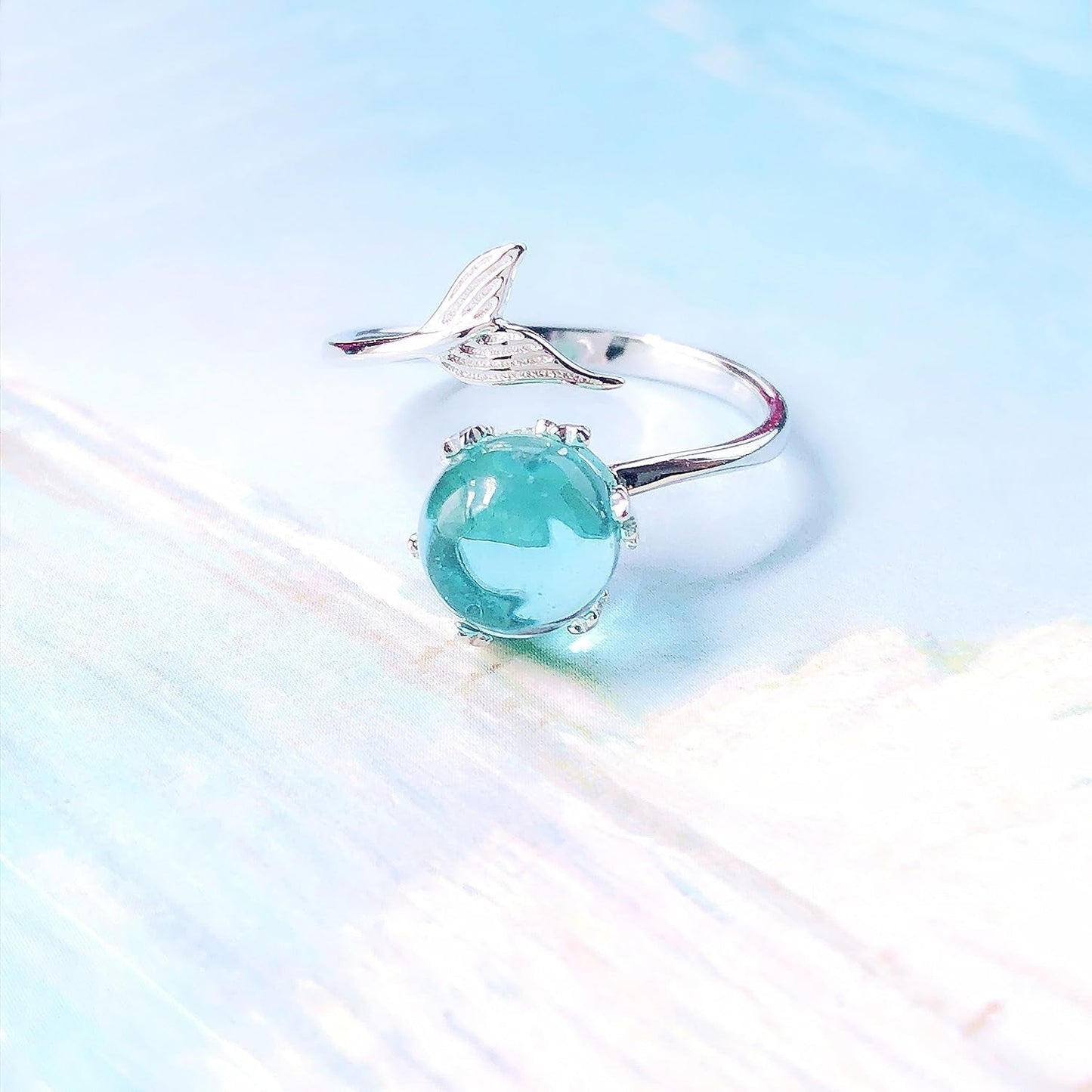 Mermaid in Deep Ocean 925 Sterling Silver Open Ring for Women - WORLD TIME VISITS