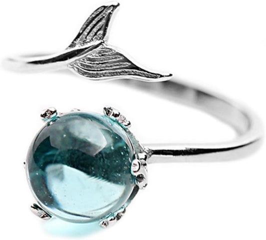 Mermaid in Deep Ocean 925 Sterling Silver Open Ring for Women - WORLD TIME VISITS