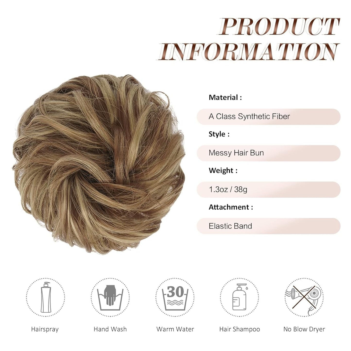 Messy Bun Hair Piece - Elastic Wavy Curly Hair Bun Scrunchies Extensions Synthetic Chignon Hairpieces for Women Girls, Brown & Blonde 1 PCS