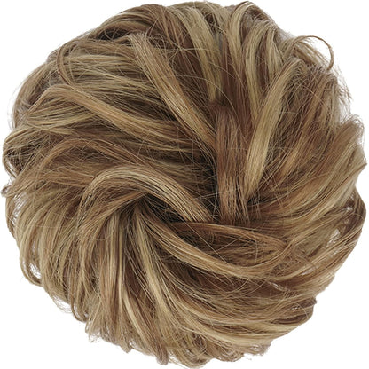 Messy Bun Hair Piece - Elastic Wavy Curly Hair Bun Scrunchies Extensions Synthetic Chignon Hairpieces for Women Girls, Brown & Blonde 1 PCS - WORLD TIME VISITS