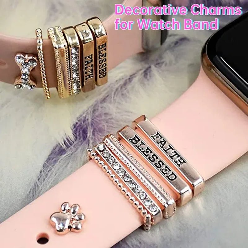 Metal Charms Watch Band Decoration Ring for Apple Diamond Ornament for Iwatch Bracelet Silicone Strap Jewelry Accessories - WORLD TIME VISITS