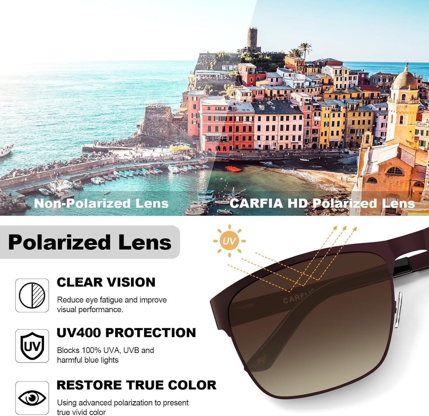 Metal Mens Sunglasses Polarized UV400 Protection for Driving Fishing Hiking Golf Everyday Use CA5225