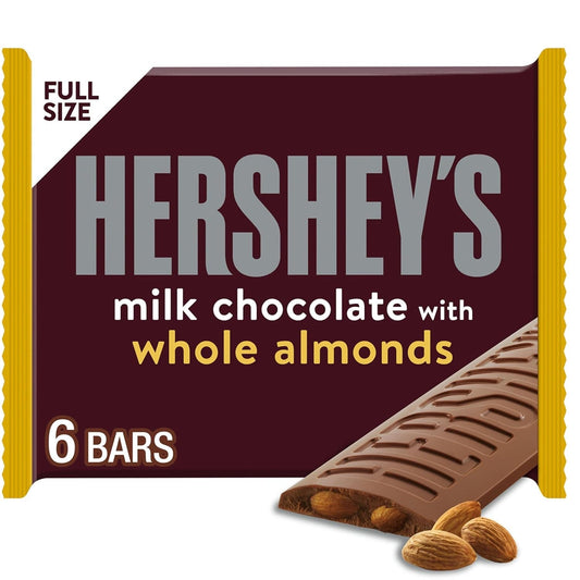 Milk Chocolate with Whole Almonds Candy Bars, 1.45 Oz (6 Count) - WORLD TIME VISITS