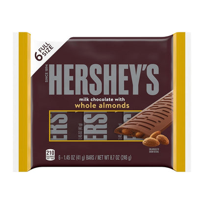 Milk Chocolate with Whole Almonds Candy Bars, 1.45 Oz (6 Count) - WORLD TIME VISITS