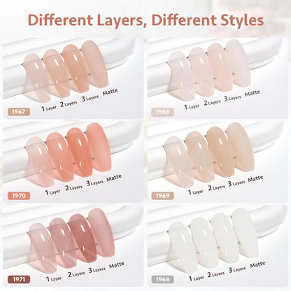 Milky Jelly Nude Gel Nail Polish Set, 6 Transparent Colors Sheer White Pink Gel Nail Kit for Salon and Nail Art DIY at Home - WORLD TIME VISITS