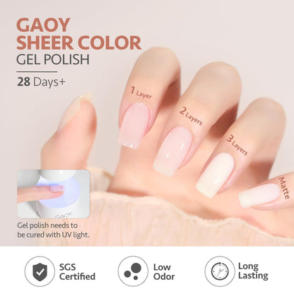 Milky Jelly Nude Gel Nail Polish Set, 6 Transparent Colors Sheer White Pink Gel Nail Kit for Salon and Nail Art DIY at Home