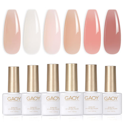 Milky Jelly Nude Gel Nail Polish Set, 6 Transparent Colors Sheer White Pink Gel Nail Kit for Salon and Nail Art DIY at Home - WORLD TIME VISITS
