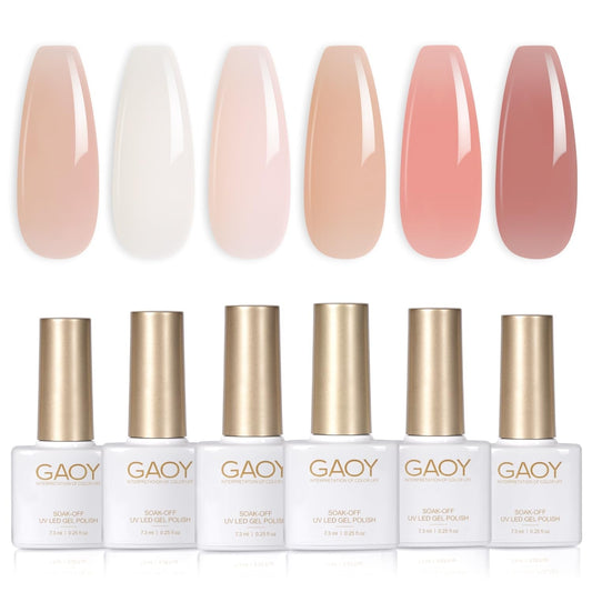 Milky Jelly Nude Gel Nail Polish Set, 6 Transparent Colors Sheer White Pink Gel Nail Kit for Salon and Nail Art DIY at Home - WORLD TIME VISITS
