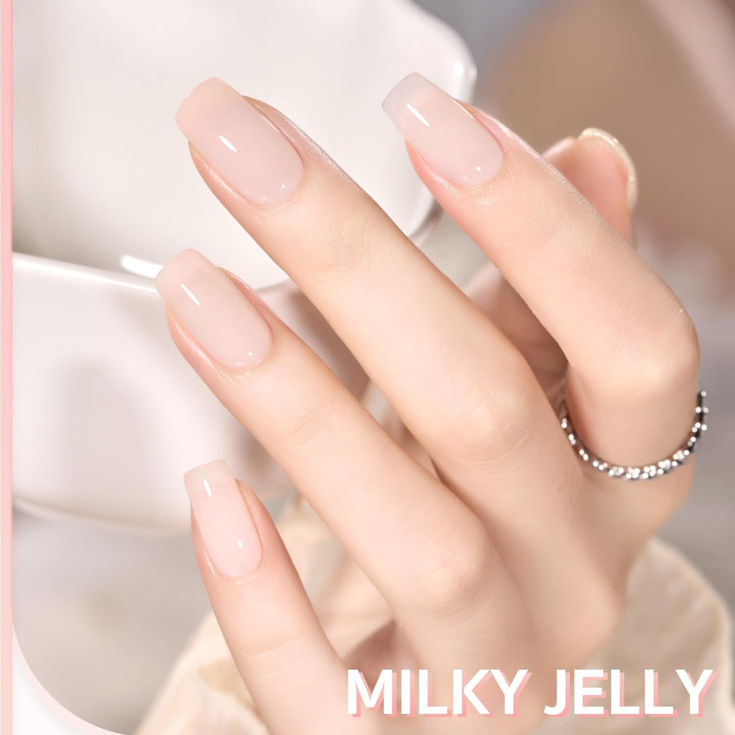 Milky Jelly Nude Gel Nail Polish Set, 6 Transparent Colors Sheer White Pink Gel Nail Kit for Salon and Nail Art DIY at Home