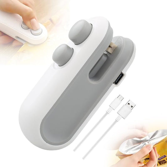 Mini Bag Sealer, 2024 New 2 in 1 Usb Rechargeable Chip Bag Sealer Heat Seal, Portable Handheld Rechargeable Vacuum Food Sealer Bag Sealing Machine for Snacks Chips Fresh Storage (White) - WORLD TIME VISITS