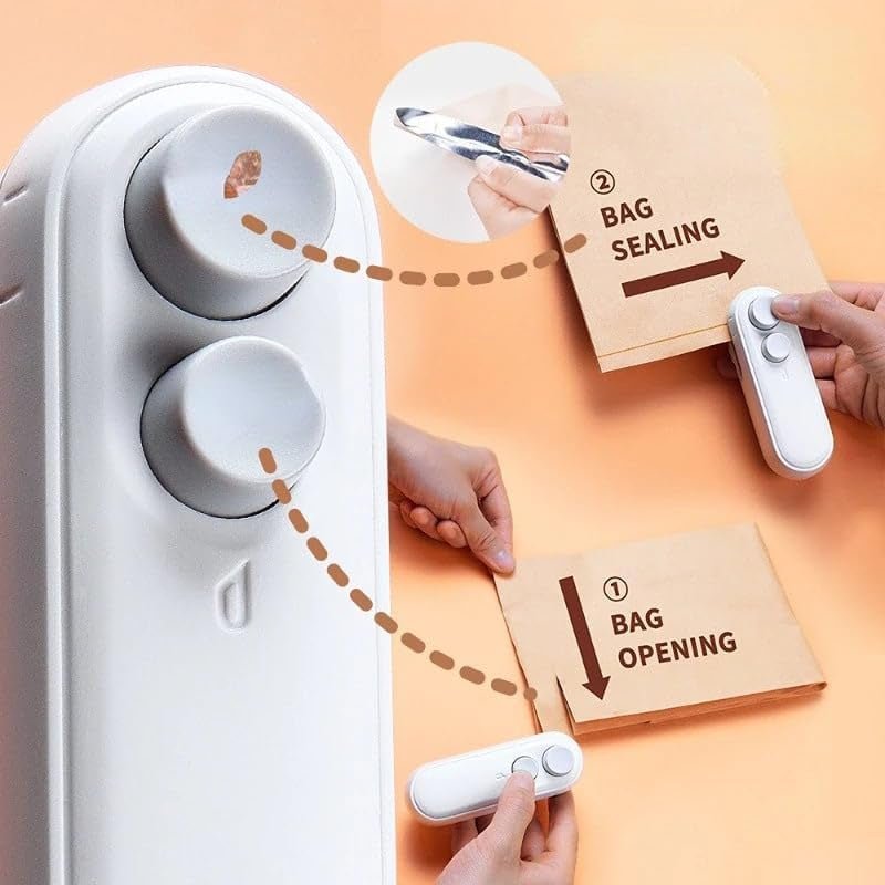 Mini Bag Sealer, 2024 New 2 in 1 Usb Rechargeable Chip Bag Sealer Heat Seal, Portable Handheld Rechargeable Vacuum Food Sealer Bag Sealing Machine for Snacks Chips Fresh Storage (White) - WORLD TIME VISITS