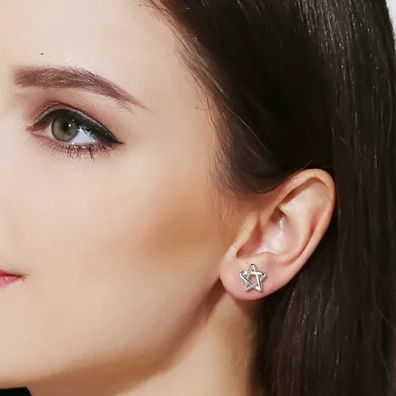 Mini Five - pointed Star Stud Earrings for Women Silver Crystal Diamond Earrings for Gifts Fine Jewelry Brincos - WORLD TIME VISITS