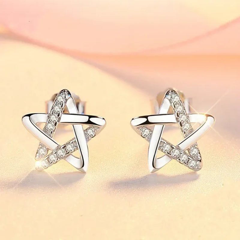 Mini Five - pointed Star Stud Earrings for Women Silver Crystal Diamond Earrings for Gifts Fine Jewelry Brincos - WORLD TIME VISITS