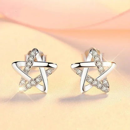 Mini Five - pointed Star Stud Earrings for Women Silver Crystal Diamond Earrings for Gifts Fine Jewelry Brincos - WORLD TIME VISITS