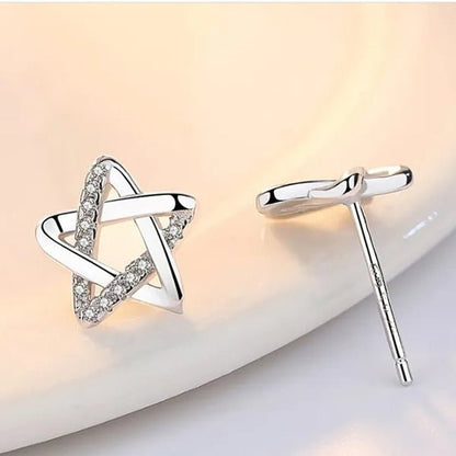 Mini Five - pointed Star Stud Earrings for Women Silver Crystal Diamond Earrings for Gifts Fine Jewelry Brincos - WORLD TIME VISITS