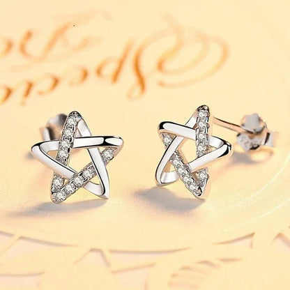 Mini Five-pointed Star Stud Earrings for Women Silver Crystal Diamond Earrings for Gifts Fine Jewelry Brincos