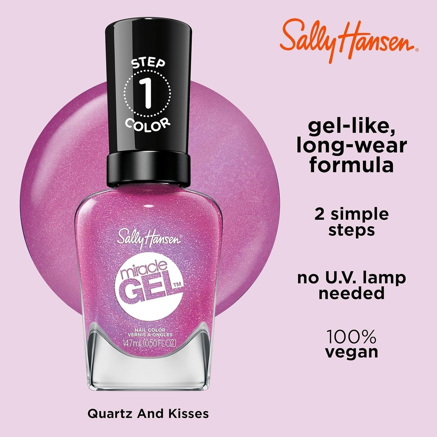 Miracle Gel™, Quartz and Kisses, Long Lasting, Gel-Like Formula, No UV Lamp Needed, Pink Nail Polish
