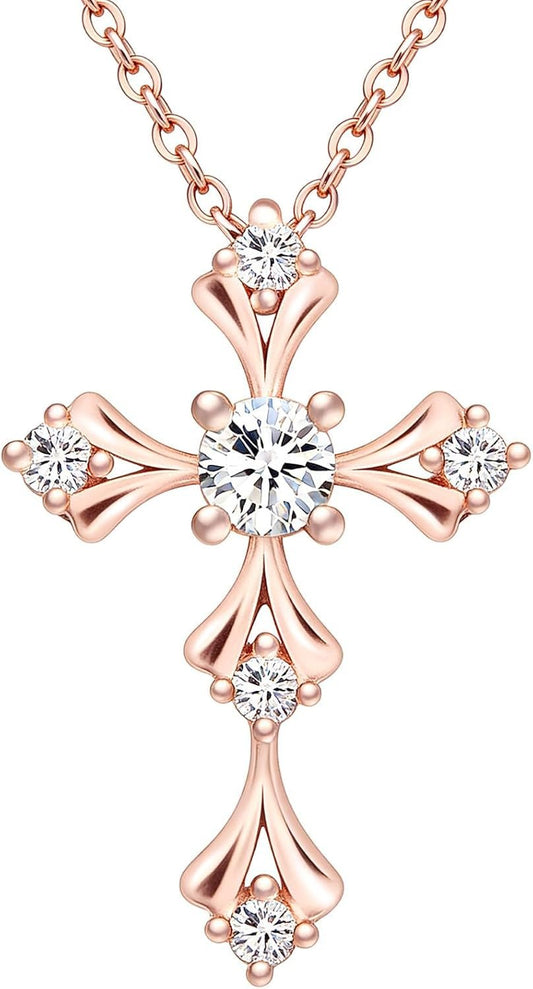 Moissanite Cross Necklace for Women, 925 Sterling Silver 14Kgold Plated Necklaces with Sparkling Moissanite Pendant, Faith Women'S Jewelry, Trendy Gift for Women Mom Friend - WORLD TIME VISITS