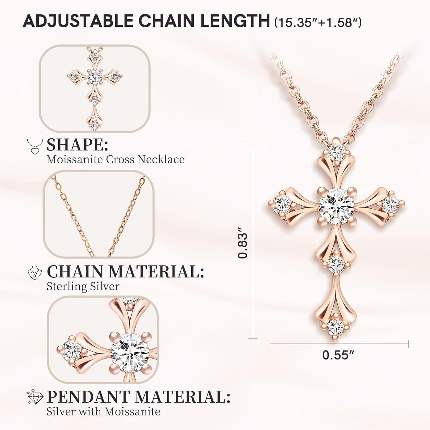 Moissanite Cross Necklace for Women, 925 Sterling Silver 14Kgold Plated Necklaces with Sparkling Moissanite Pendant, Faith Women'S Jewelry, Trendy Gift for Women Mom Friend - WORLD TIME VISITS