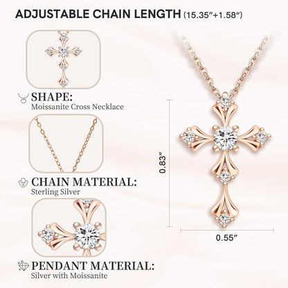 Moissanite Cross Necklace for Women, 925 Sterling Silver 14Kgold Plated Necklaces with Sparkling Moissanite Pendant, Faith Women'S Jewelry, Trendy Gift for Women Mom Friend - WORLD TIME VISITS
