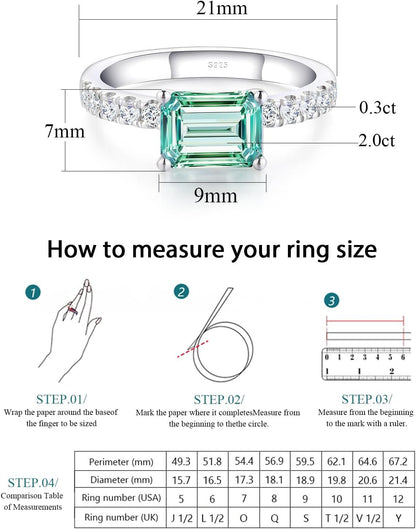 Moissanite Engagement Rings for Women,D Color VVS1 3 Stones Emerald Cut S925 Sterling Silver Plated 18K White Gold Wedding Promise Anniversary Rings for Her