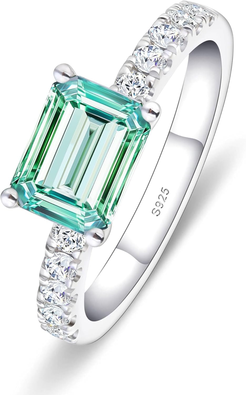 Moissanite Engagement Rings for Women,D Color VVS1 3 Stones Emerald Cut S925 Sterling Silver Plated 18K White Gold Wedding Promise Anniversary Rings for Her - WORLD TIME VISITS