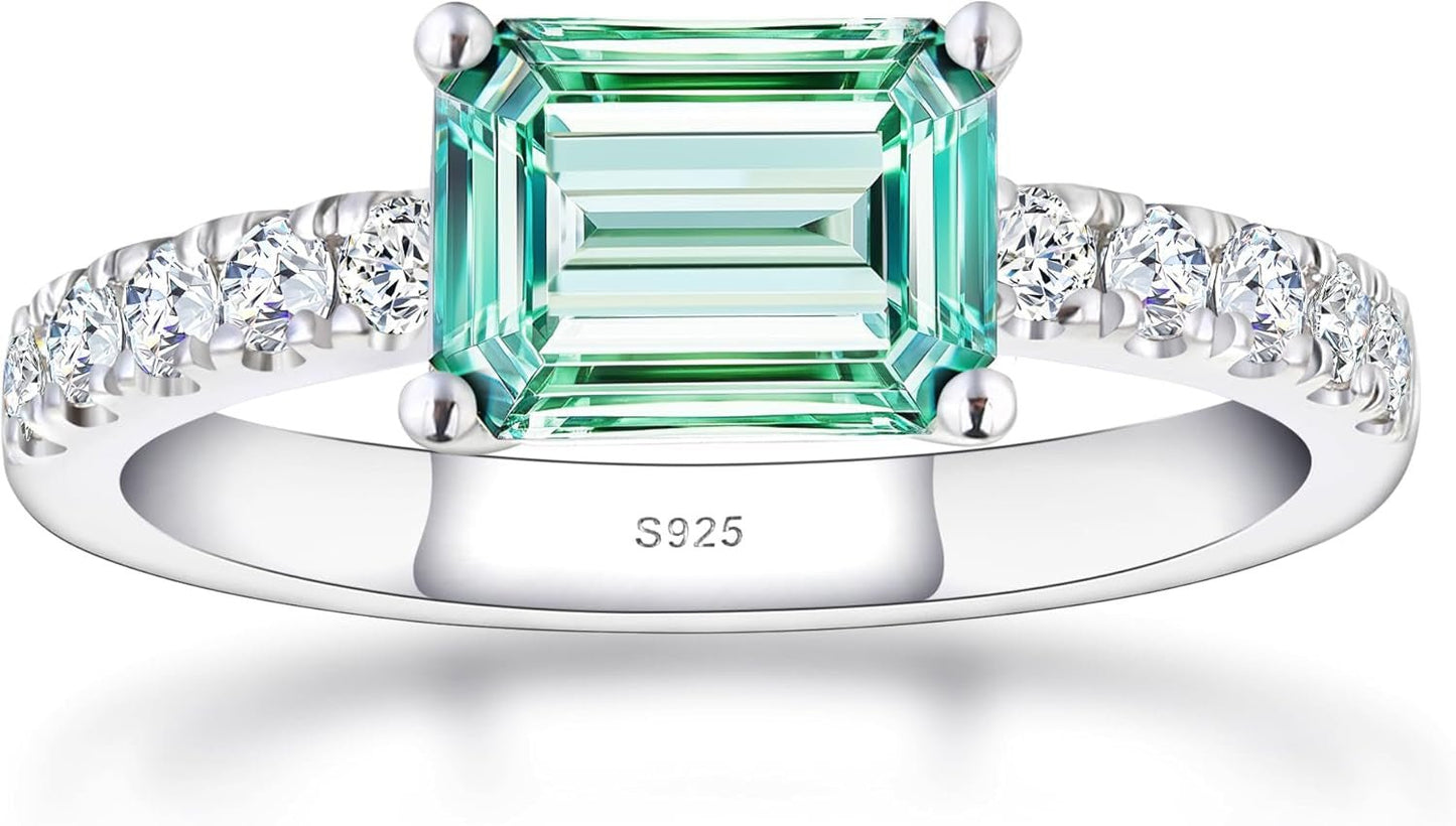 Moissanite Engagement Rings for Women,D Color VVS1 3 Stones Emerald Cut S925 Sterling Silver Plated 18K White Gold Wedding Promise Anniversary Rings for Her - WORLD TIME VISITS
