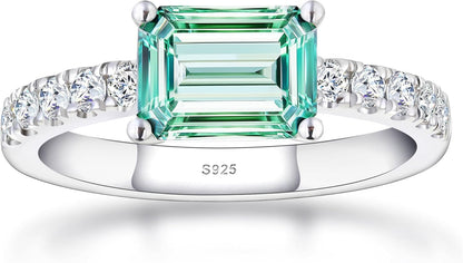Moissanite Engagement Rings for Women,D Color VVS1 3 Stones Emerald Cut S925 Sterling Silver Plated 18K White Gold Wedding Promise Anniversary Rings for Her - WORLD TIME VISITS