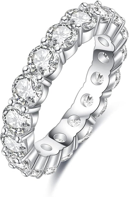 Moissanite Eternity Ring, Round/Emerald/Princess Cut 5Cttw D Color 925 Sterling Silver Wedding Band Rings for Women - WORLD TIME VISITS