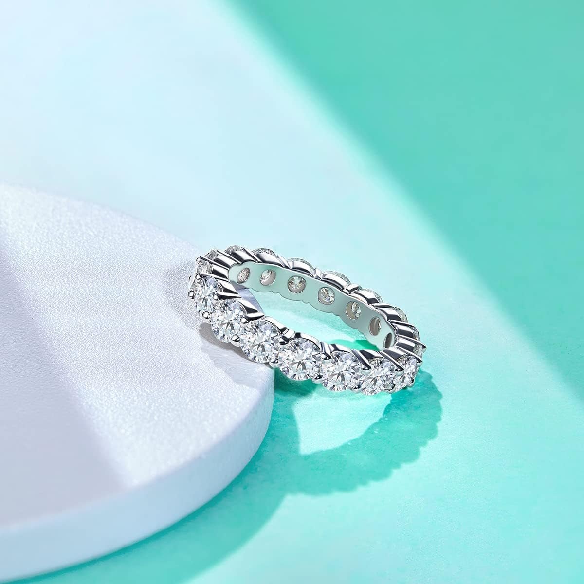 Moissanite Eternity Ring, Round/Emerald/Princess Cut 5Cttw D Color 925 Sterling Silver Wedding Band Rings for Women - WORLD TIME VISITS