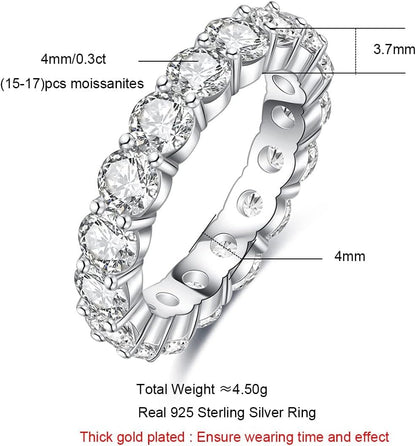 Moissanite Eternity Ring, Round/Emerald/Princess Cut 5Cttw D Color 925 Sterling Silver Wedding Band Rings for Women