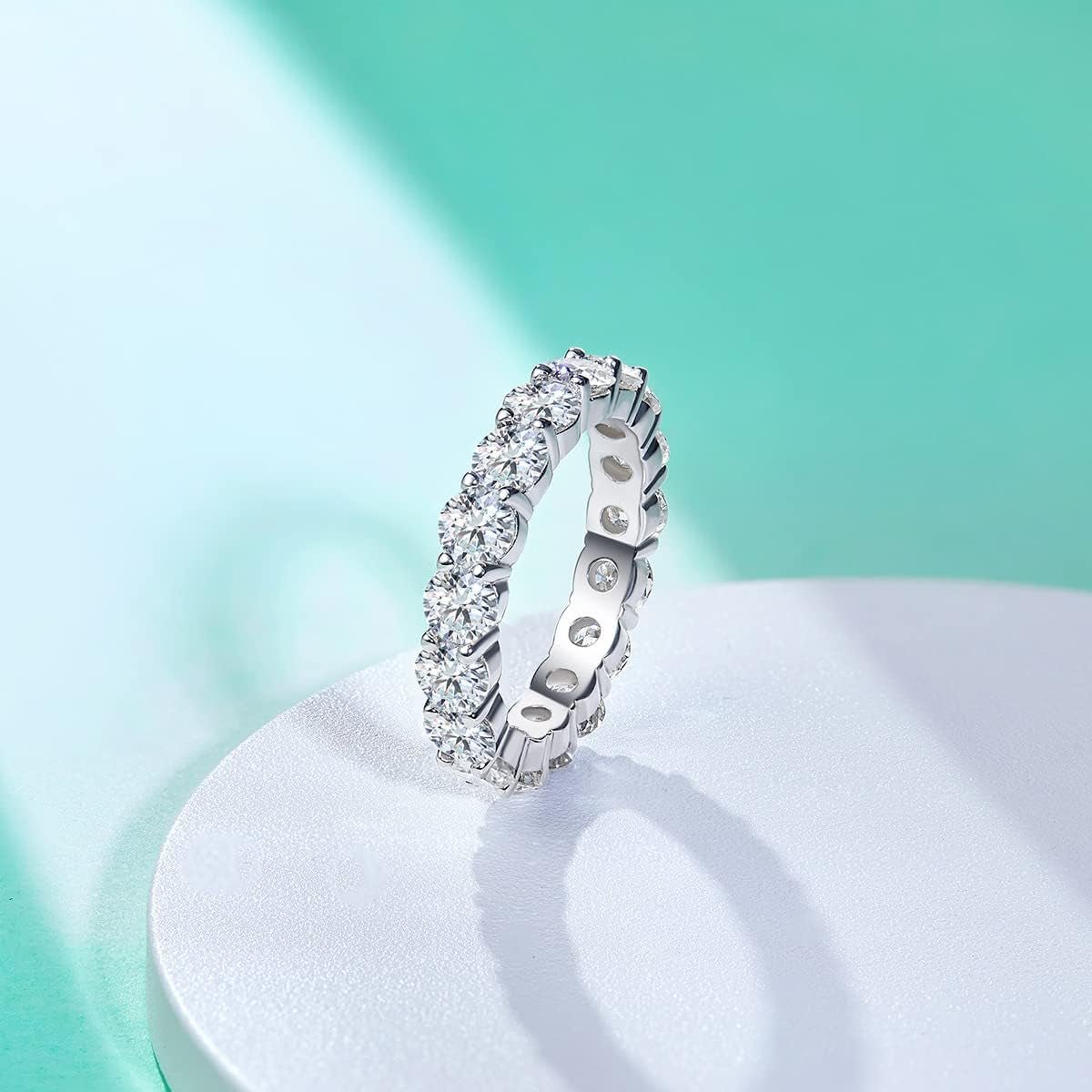 Moissanite Eternity Ring, Round/Emerald/Princess Cut 5Cttw D Color 925 Sterling Silver Wedding Band Rings for Women