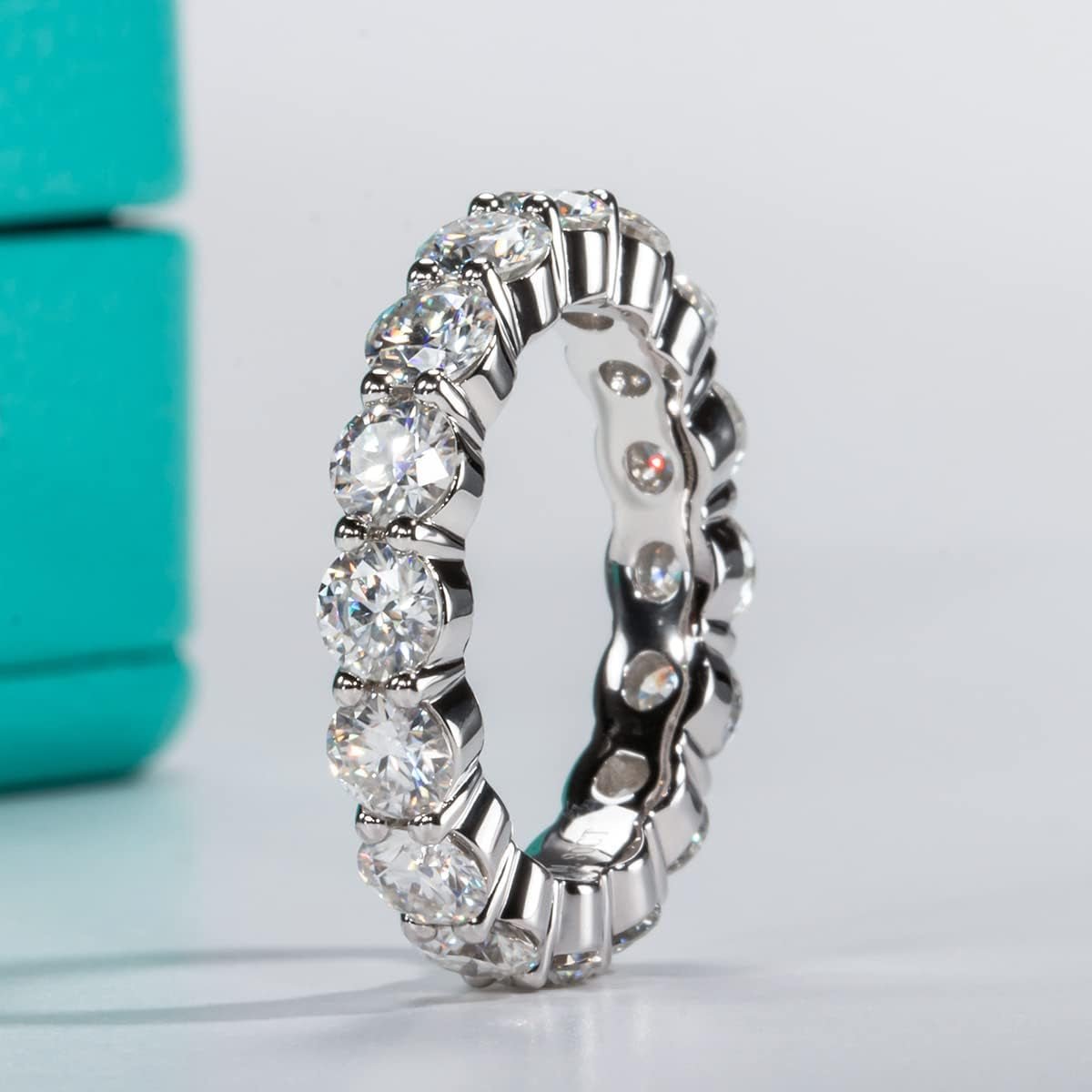 Moissanite Eternity Ring, Round/Emerald/Princess Cut 5Cttw D Color 925 Sterling Silver Wedding Band Rings for Women - WORLD TIME VISITS