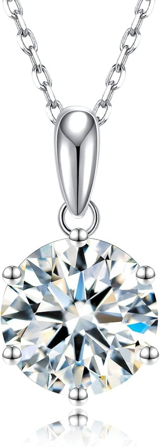 Moissanite Pendant Necklace 1 - 5CT 18K White Gold Plated Silver D Color Ideal Cut Diamond Necklace for Women with Certificate of Authenticity - WORLD TIME VISITS