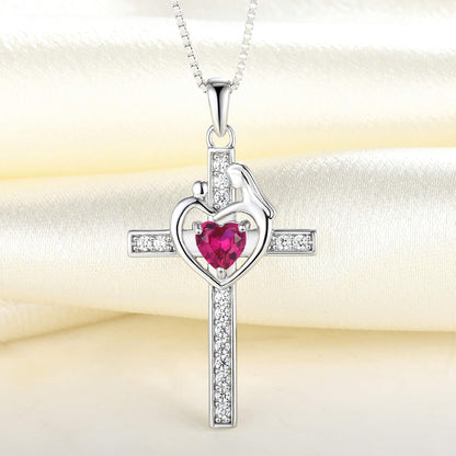 Mom Cross Necklace 925 Sterling Silver Mother Pendant Birthstone Mum Jewelry for Women