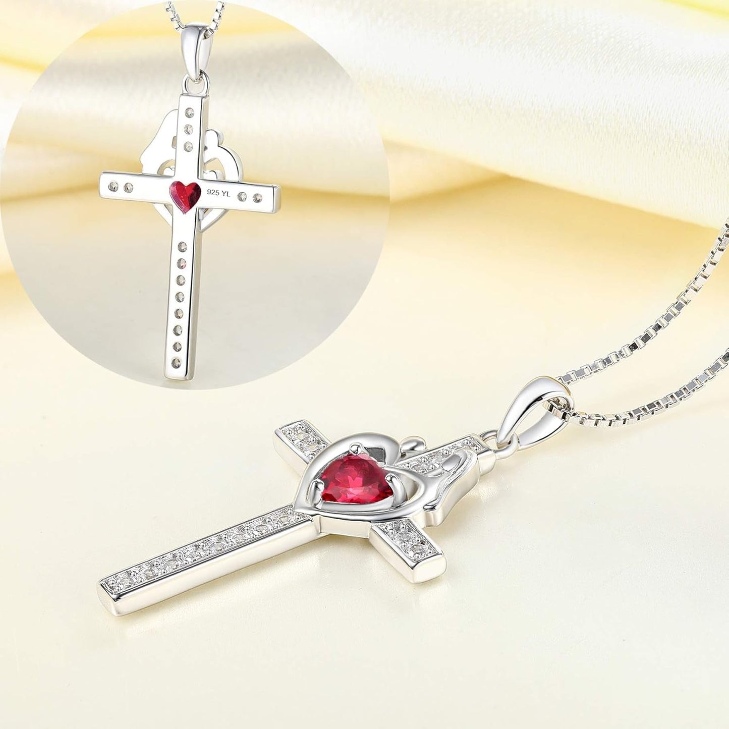 Mom Cross Necklace 925 Sterling Silver Mother Pendant Birthstone Mum Jewelry for Women