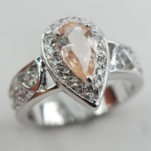 Morganite White Topaz 925 Sterling Silver Fashion Ring Size 5 6 7 8 9 F878