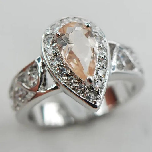 Morganite White Topaz 925 Sterling Silver Fashion Ring Size 5 6 7 8 9 F878 - WORLD TIME VISITS