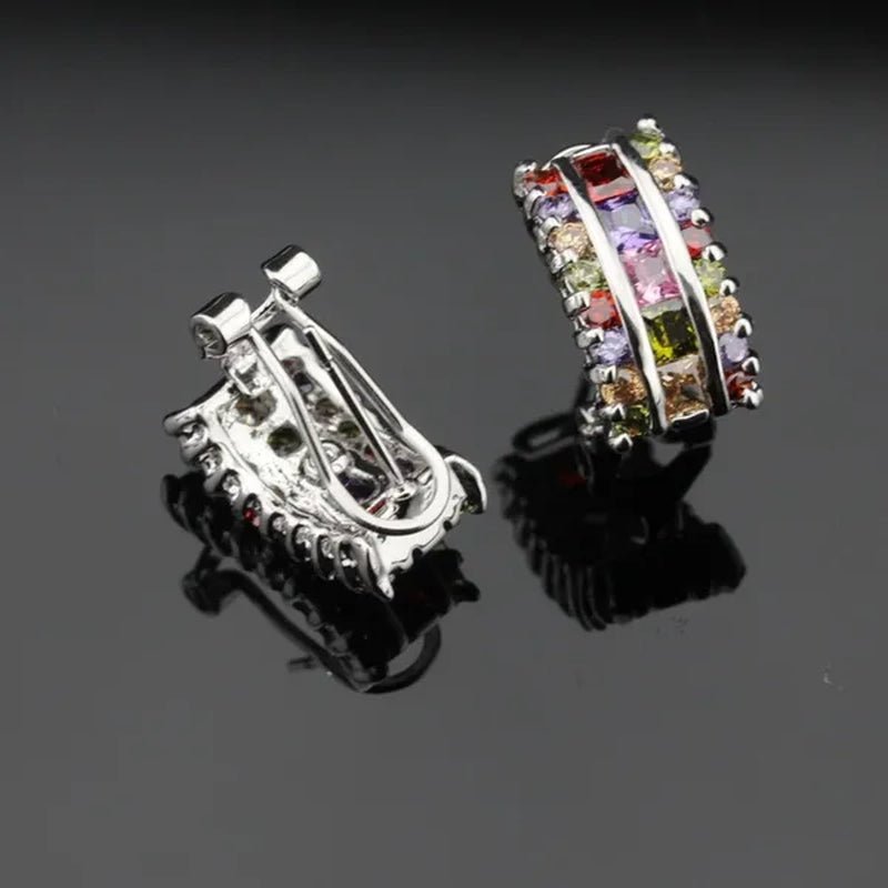Multi Color Gemstones 925 Silver Jewelry Set For Women Pendant Necklace Earrings RIng - WORLD TIME VISITS