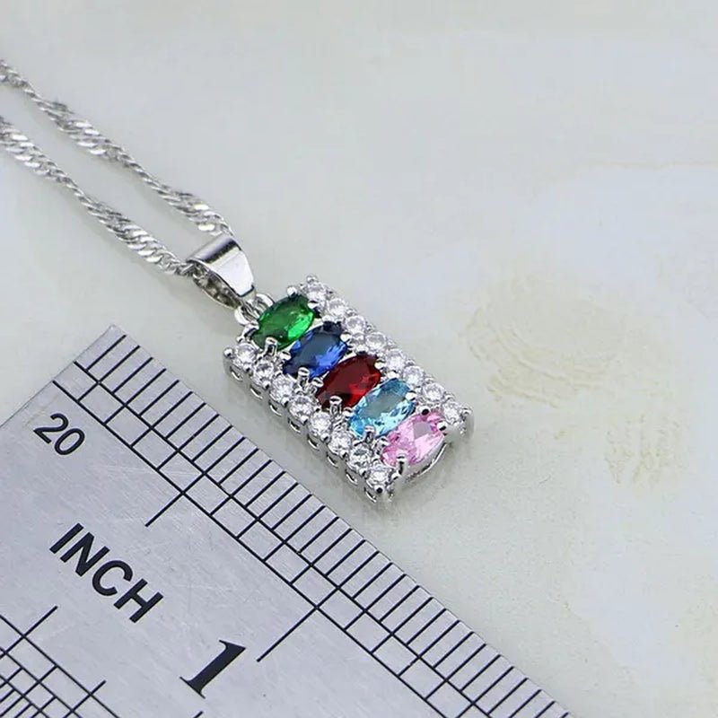 Multicolor 925 Silver Jewelry Set Mystic Topaz Jewelry Sets for Women Necklace/Earrings/Bracelet/Pendant/Ring 4PCS